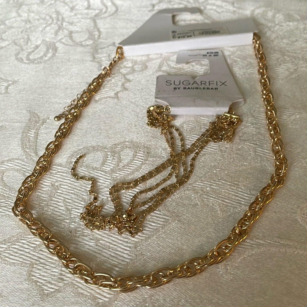 New On Original Cards Sugarfix Baublebar Gold Tone Pair Of Necklaces